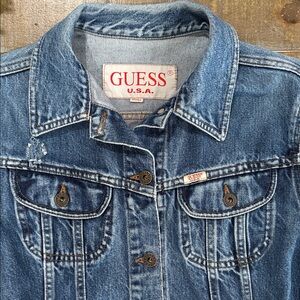 RARE Vtg 90s Guess American Tradition Denim Jacket - Made in Italy Distressed -S